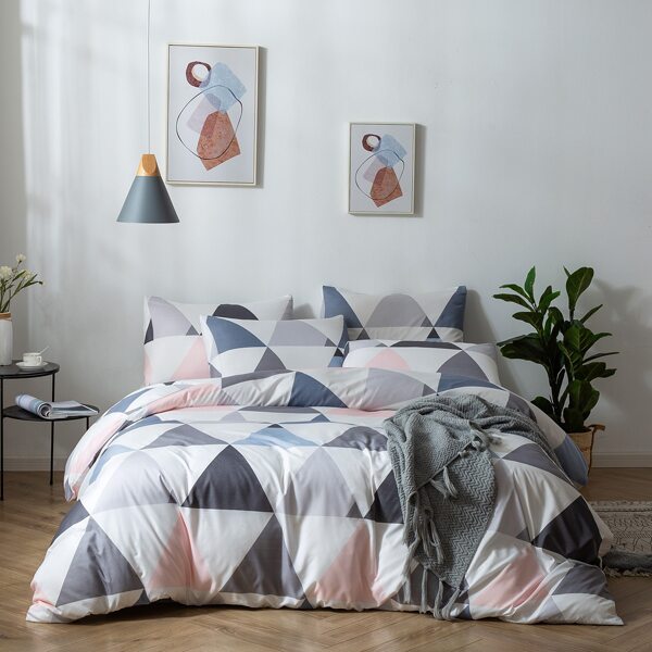 

Triangle Print Bedding Set Without Filler, Multicolor