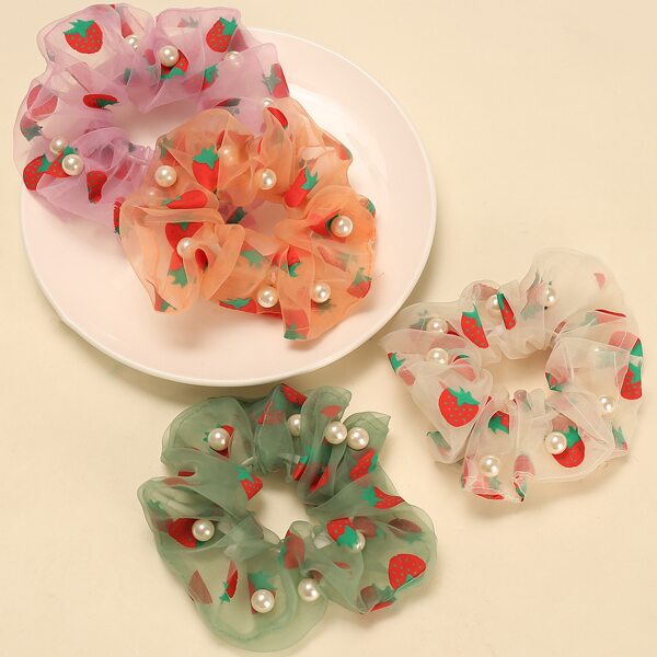 

4pcs Faux Pearl Decor Mesh Scrunchie, Multicolor
