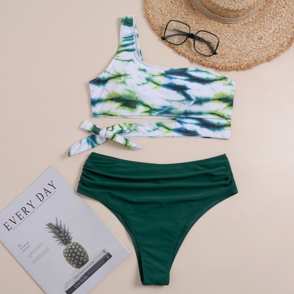 

Tie Dye One Shoulder Bikini Swimsuit, Multicolor