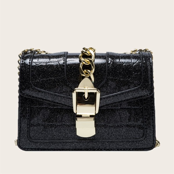 

Croc Embossed Bucket Decor Crossbody Bag, Black