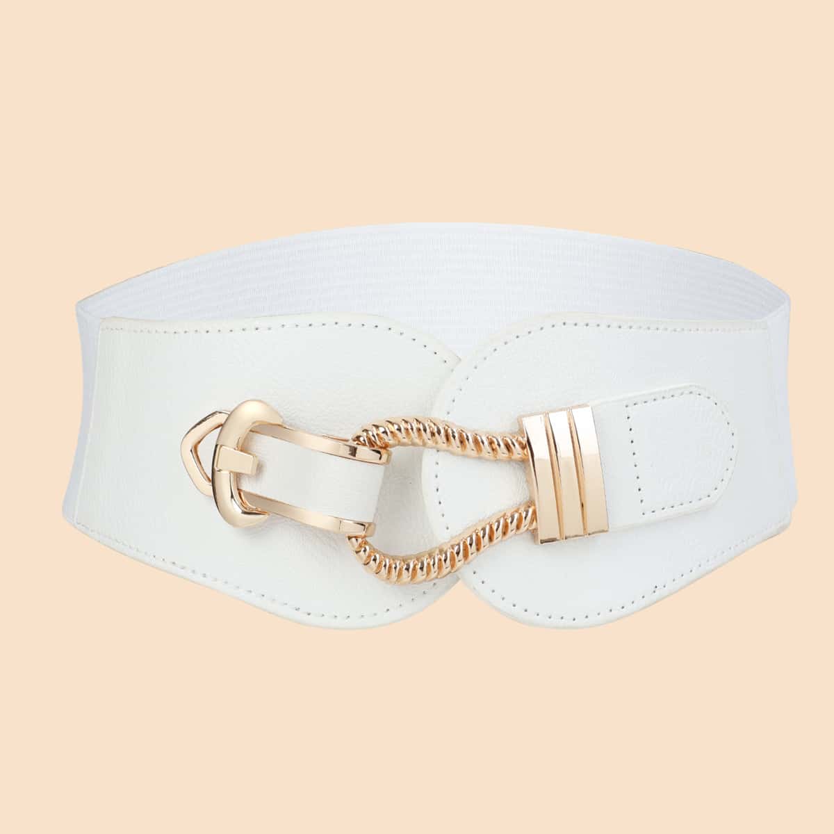 

Metal Decor Wide Belt, White