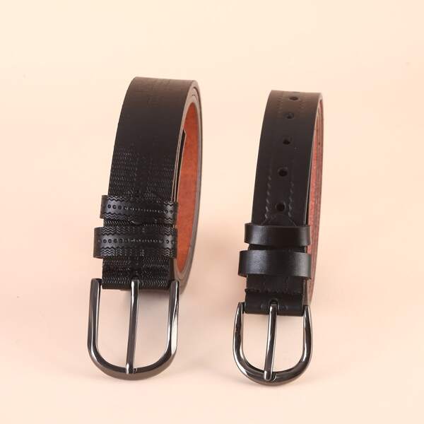 

2pcs Men Pin Buckle PU Belt, Black