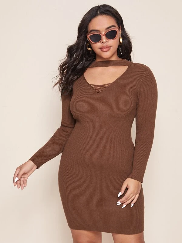 choker neck sweater dress