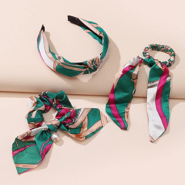 

3pcs Vintage Pattern Hair Accessory, Multicolor