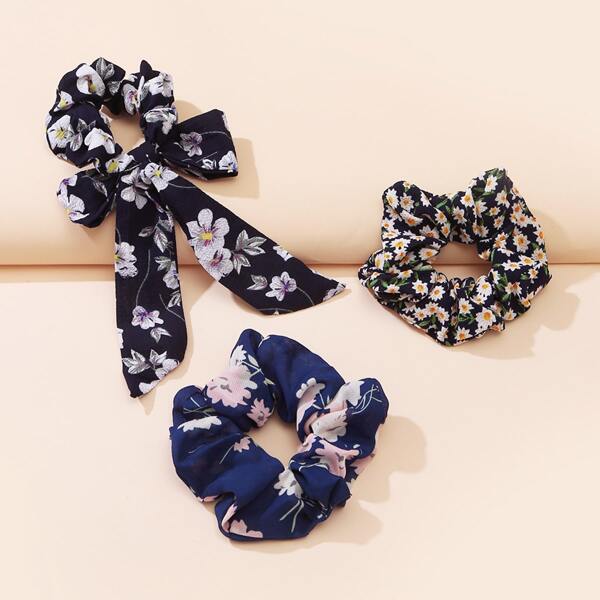 

3pcs Daisy Pattern Scrunchie, Multicolor