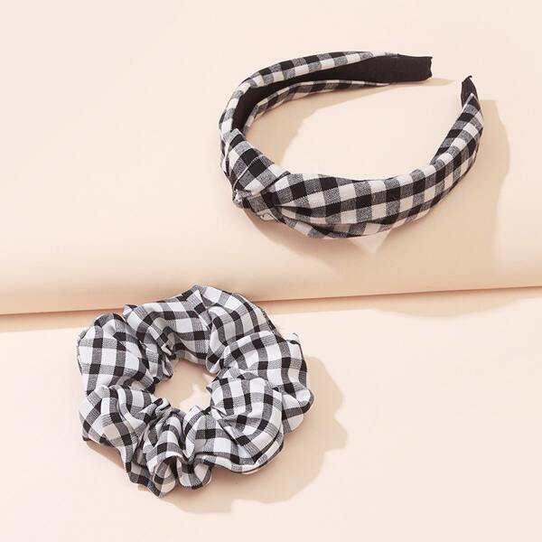 

2pcs Plaid Pattern Hair Accessory, Black