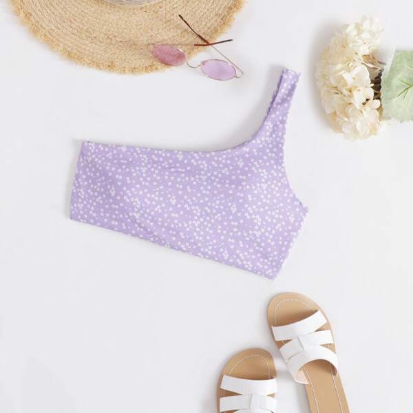 

Ditsy Floral One Shoulder Bikini Top, Lilac purple