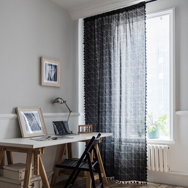 

1pc Plaid Curtain, Multicolor