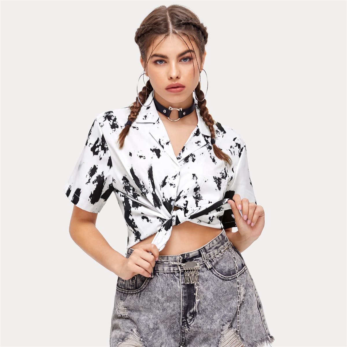 

Ink Print Pocket Shirt, Black and white