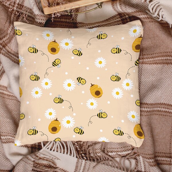 

Cartoon Bee Print Cushion Cover Without Filler, Multicolor