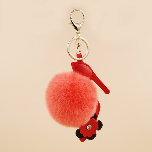 

High-heel Furball Keychain, Watermelon pink