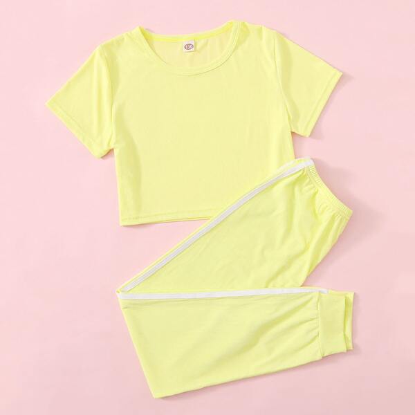 

Girls Side Stripe PJ Set, Yellow neon