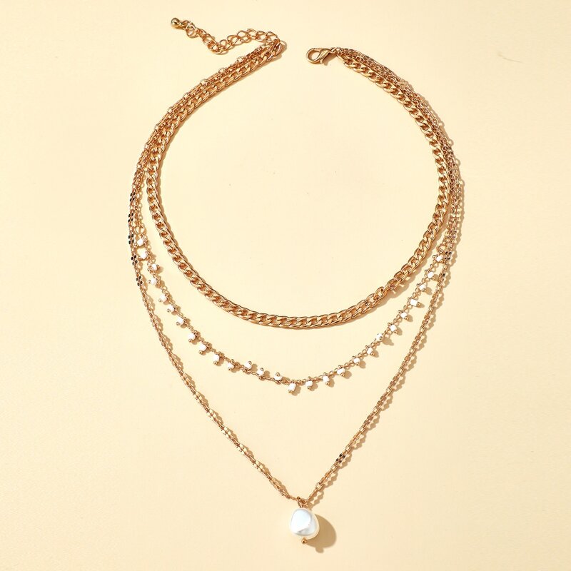

Faux Pearl Layered Necklace, Gold