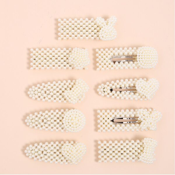 

9pcs Faux Pearl Beaded Hair Clip, White