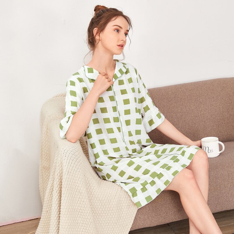 

Allover Geo Print Night Dress, Lime green