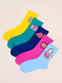 5 pares calcetines con estampado de dibujos animados - Multicolor - Ver 1