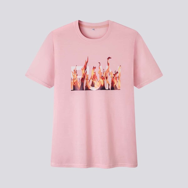

Men Fire And Letter Graphic Tee, Baby pink