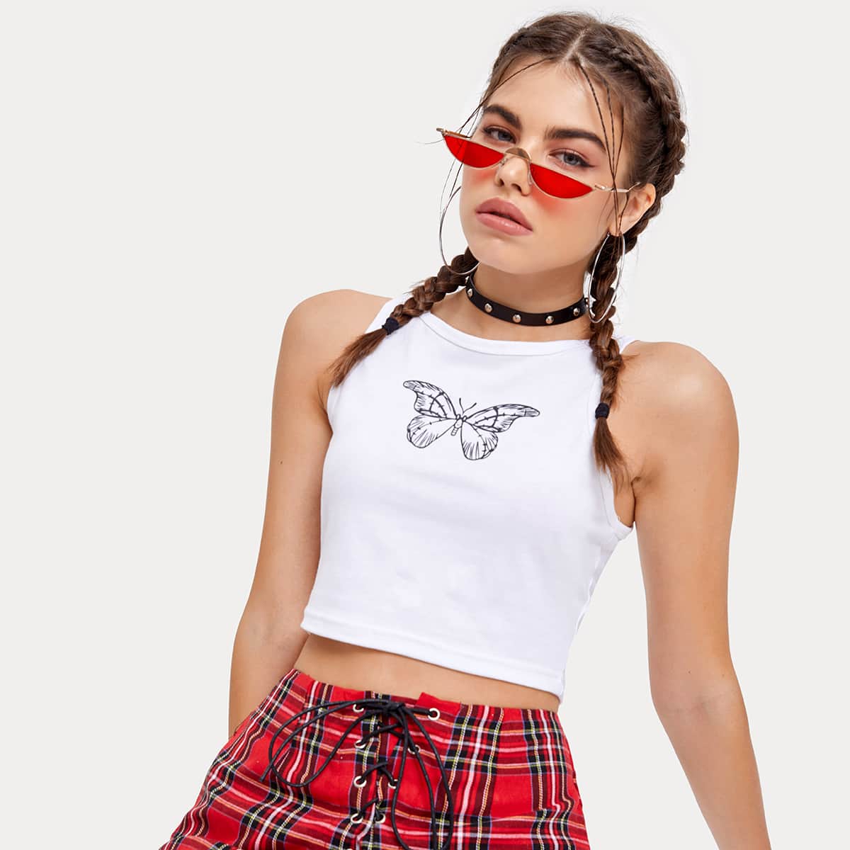 

Butterfly Crop Tank Top, White