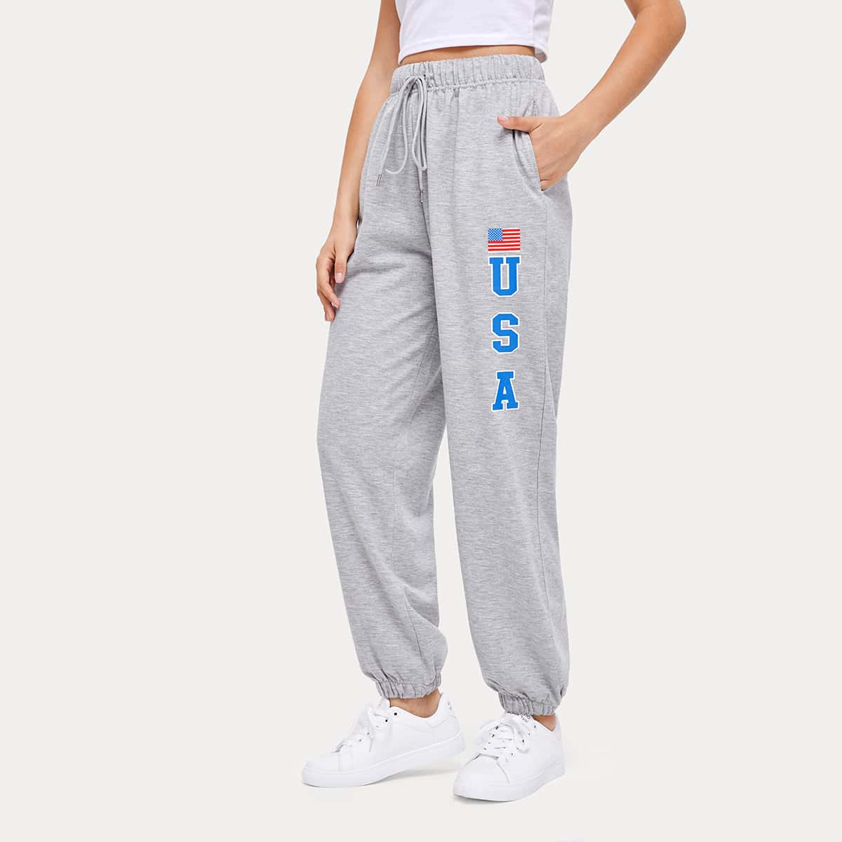 

USA Flag Graphic Joggers, Grey