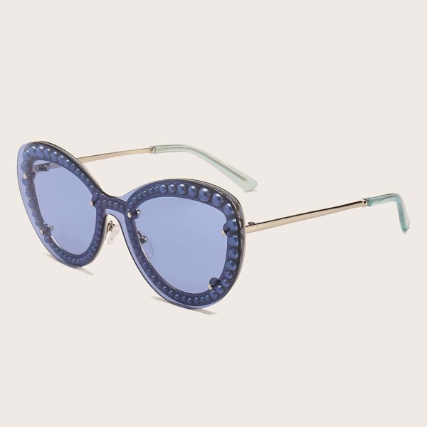 

Faux Pearl Cat Eye Sunglasses, Blue
