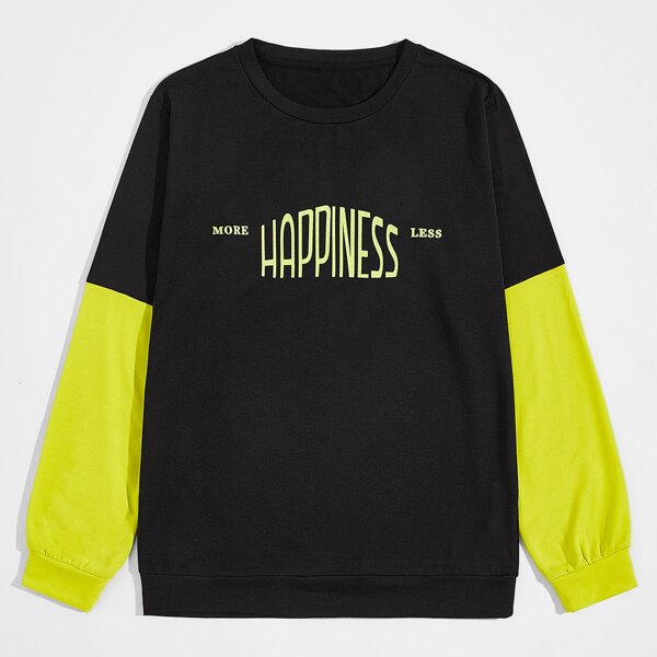 

Men Contrast Panel Letter Graphic Sweatshirt, Black