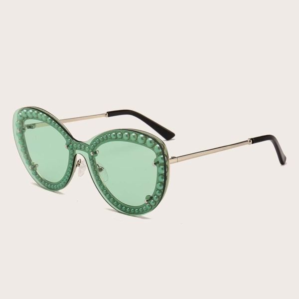 

Faux Pearl Cat Eye Sunglasses, Green