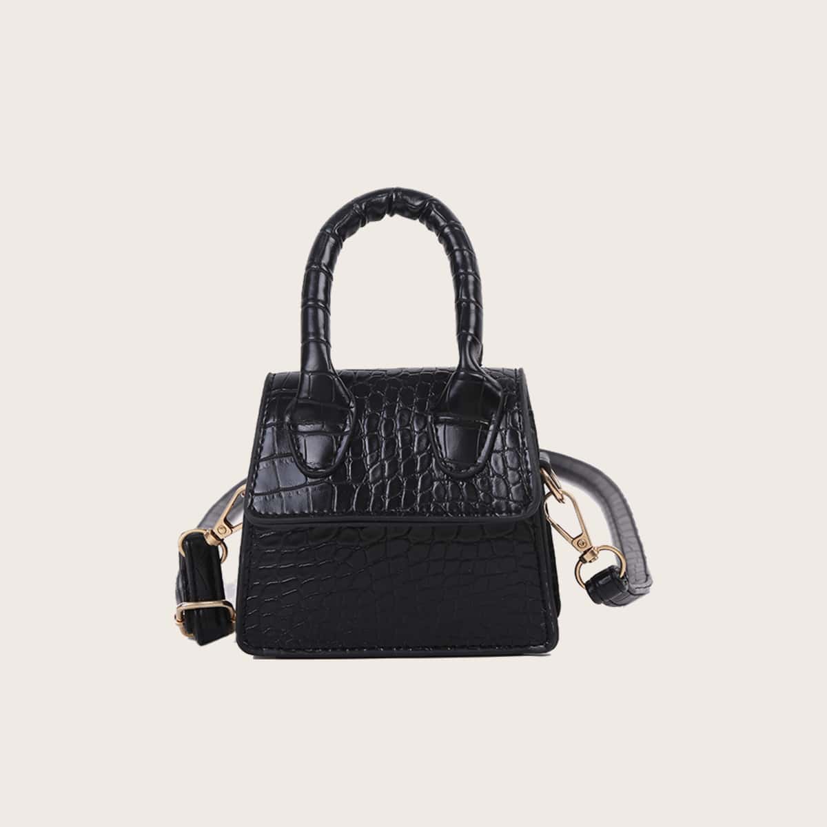 

Croc Embossed Mini Satchel Bag, Black