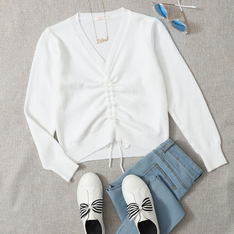 

Drawstring Front White Sweater