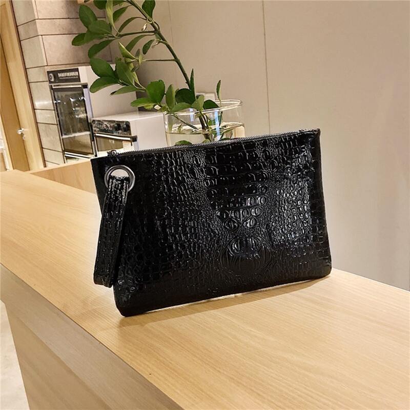 

Croc Embossed Clutch Bag, Black