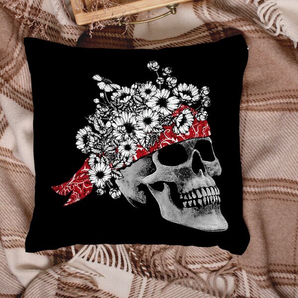 

Skull Print Cushion Cover Without Filler, Multicolor