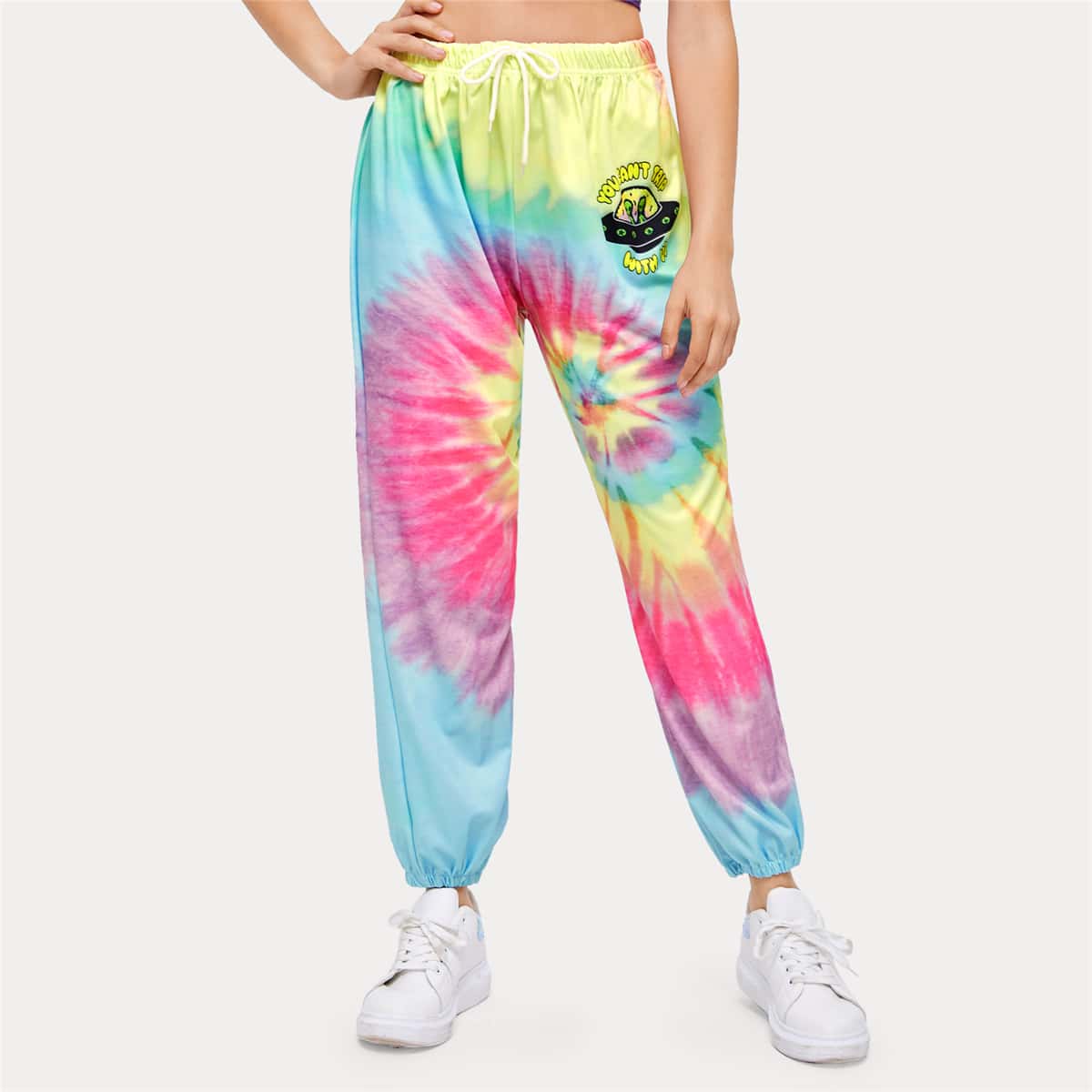 

Spiral Tie Dye & Slogan Joggers, Multicolor