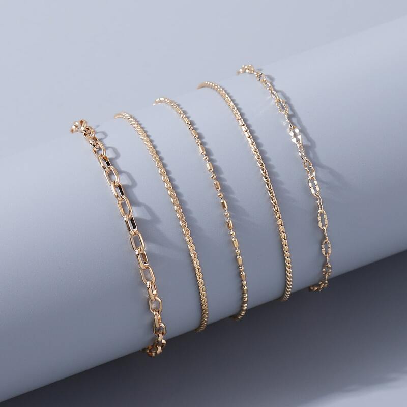 

5pcs Simple Chain Bracelet, Gold