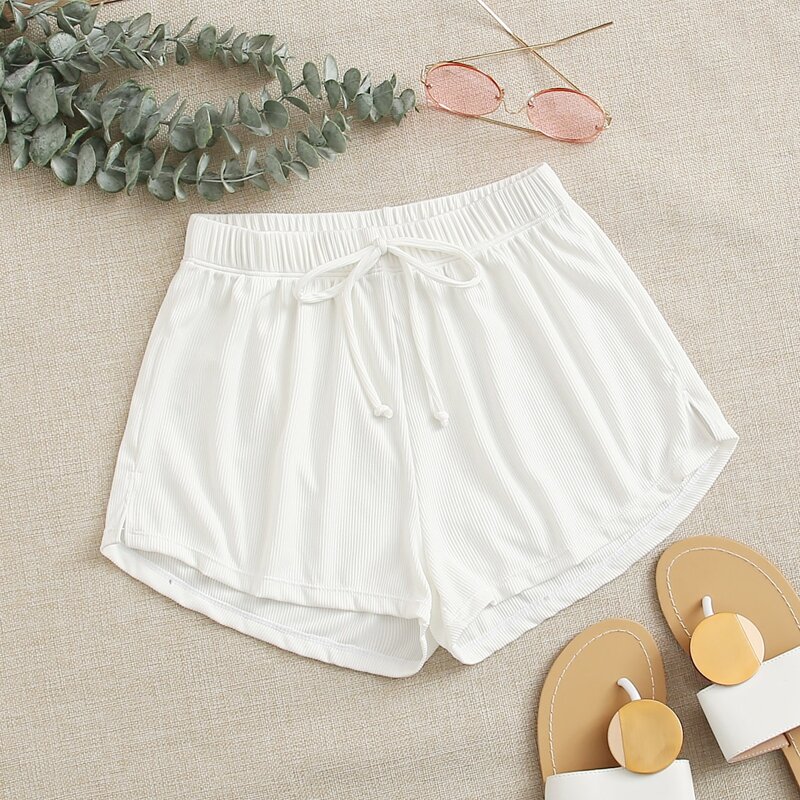 

Rib Tie Front Bikini Shorts, White