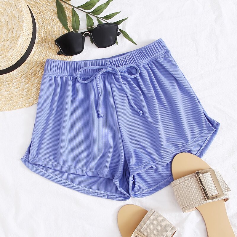 

Rib Tie Front Bikini Shorts, Blue
