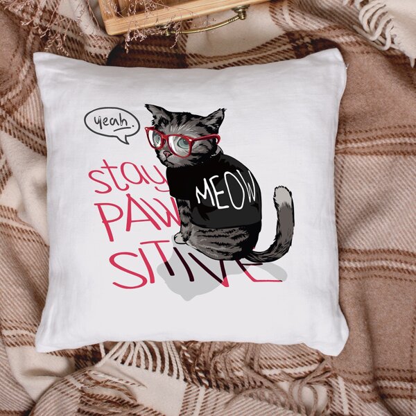 

Cat Print Cushion Cover Without Filler, Multicolor