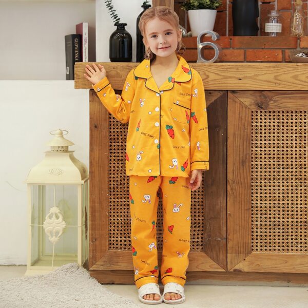 

Toddler Girls Rabbit & Carrot Print PJ Set, Yellow
