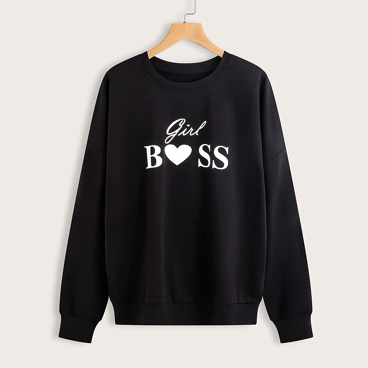 

Letter Graphic Drop Shoulder Sweatshirt, Black