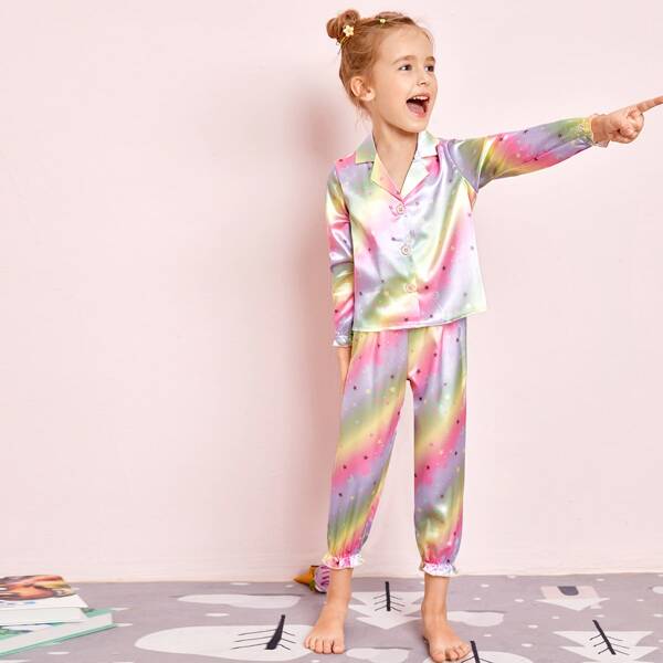 

Toddler Girls Colorful Ombre Satin PJ Set, Multicolor