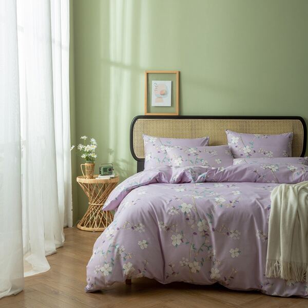 

Floral Pattern Bedding Set Without Filler, Purple