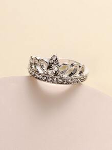 水鑽紋理王冠戒指 - 銀色 - 查看 2