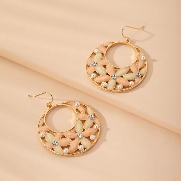 

Rhinestone Decor Hollow Out Drop Earrings, Multicolor