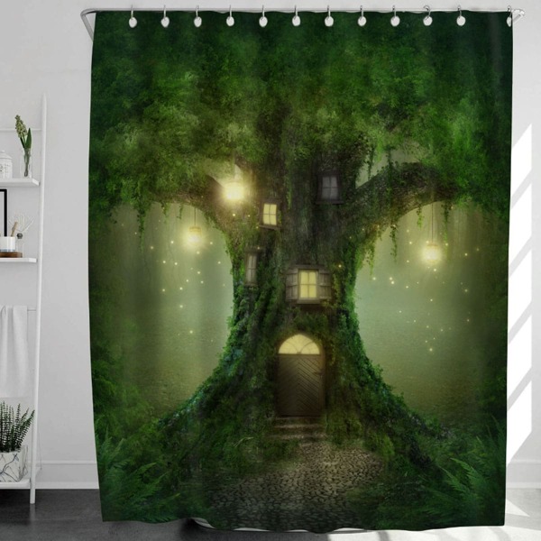 

1pc Tree Print Shower Curtain With 12Hooks, Multicolor