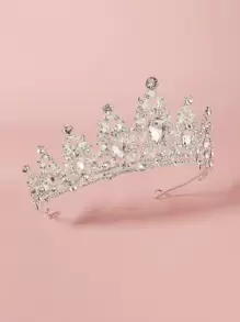 1 pieza Media corona con forma de lágrima de vidrio para mujer - Plateado - Ver 1