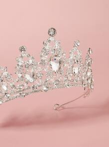 1 pieza Media corona con forma de lágrima de vidrio para mujer - Plateado - Ver 5