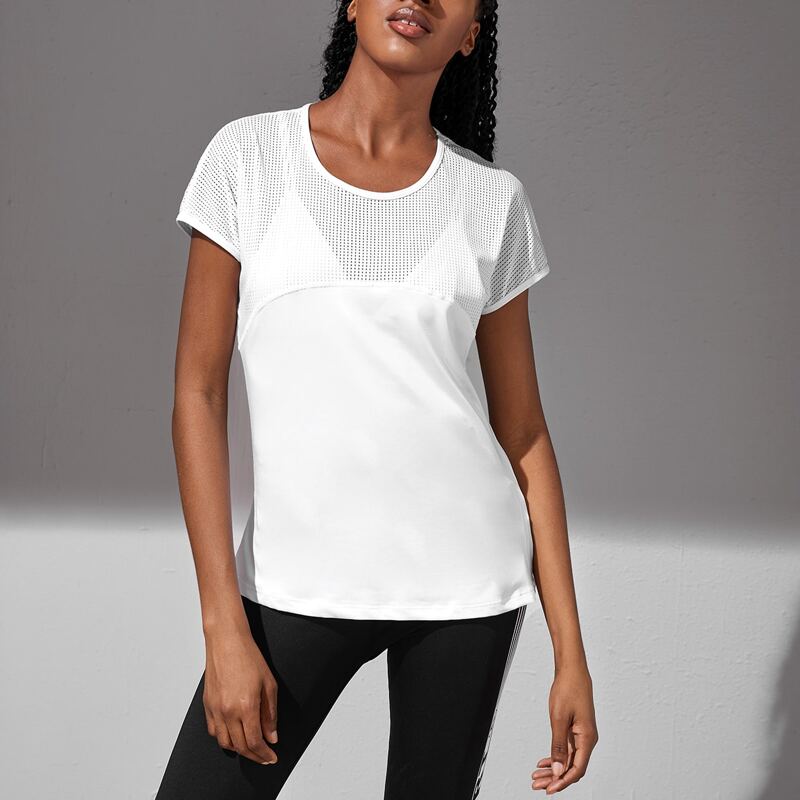 

Eyelet Breathable Solid Sports Tee, White