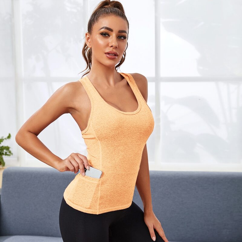 

Racer Back Sports Tank Top With Phone Pocket, Orange pastel