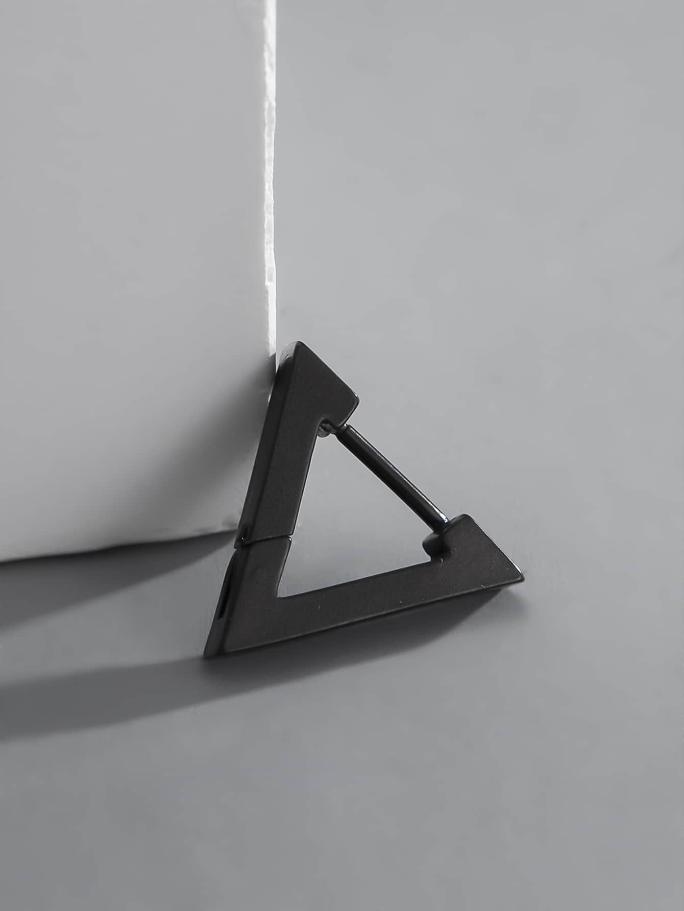 時尚流行1入組式男士三角圈耳環不銹鋼珠寶禮物和時尚外觀 - 黑色 - 查看 1