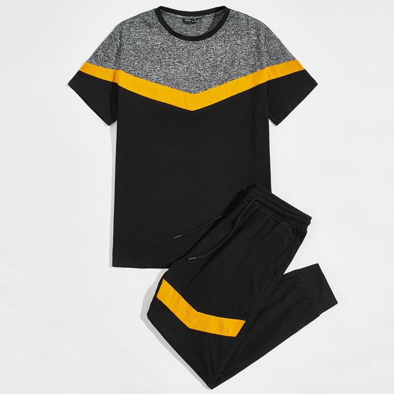 

Guys Colorblock Top & Drawstring Waist Joggers Set, Black