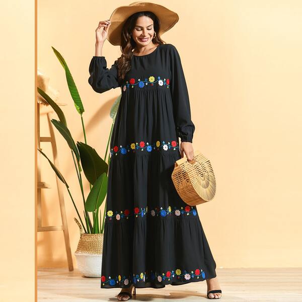 

Floral Print Smock Dress, Black