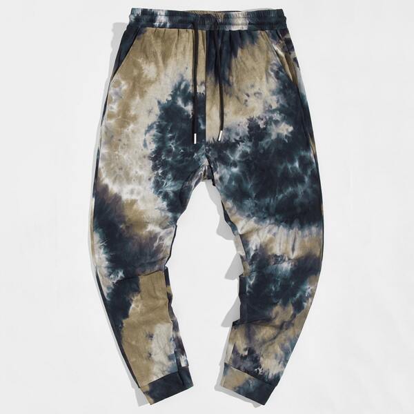 

Men Drawstring Waist Tie Dye Pants, Multicolor